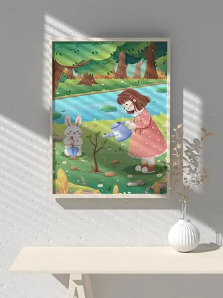 绿色创意公益植树节卡通312保护环境宣传插画