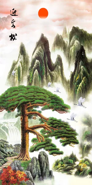 水墨山水流水生财背景玄关