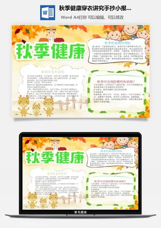 秋季健康穿衣讲究手抄小报word模板