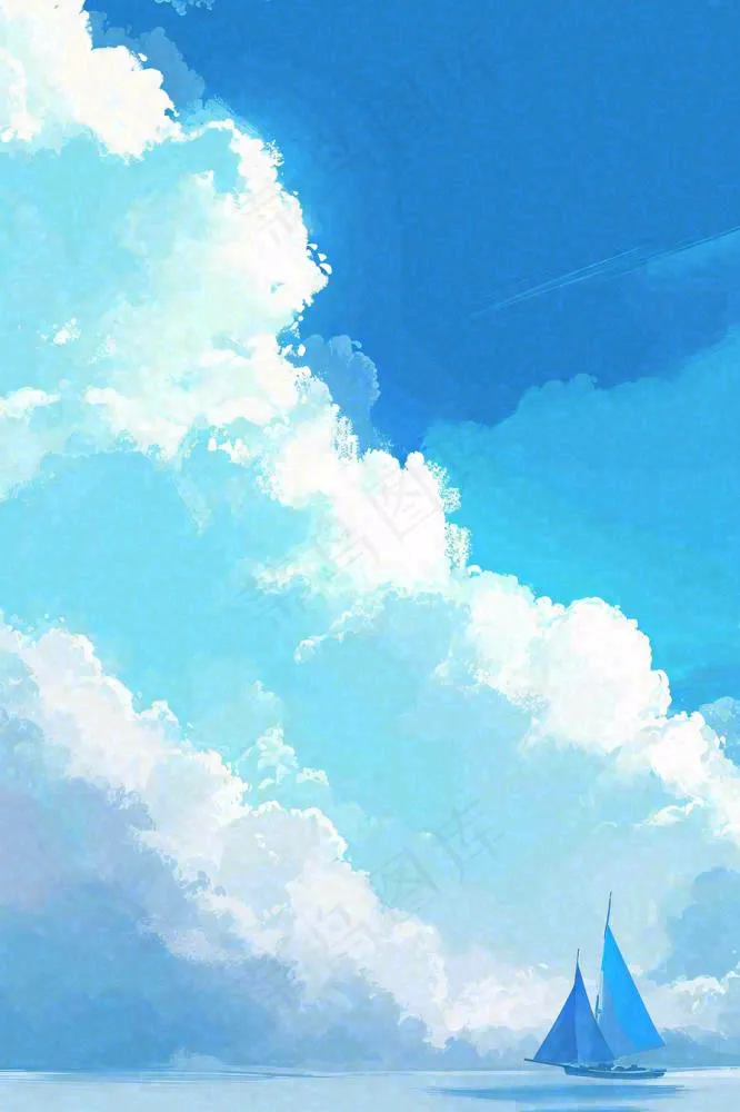 蓝天白云云层清新天空插画手绘(896x1344)