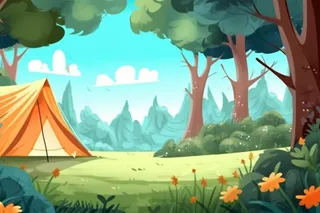 露营草地插画背景