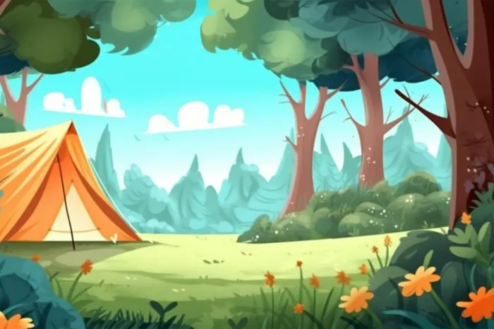 露营草地插画背景 露营草地插画背景