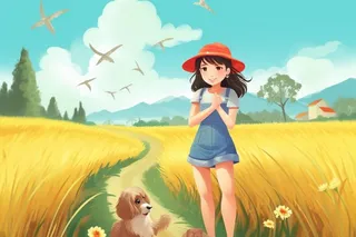 田园简约女孩插画背景