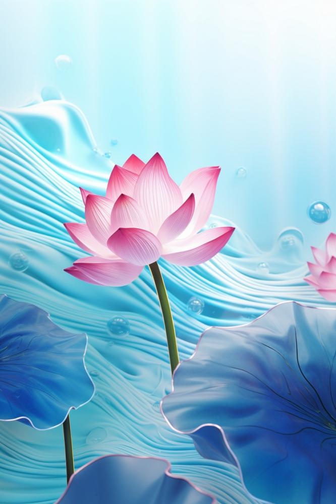 简约大气荷花蓝色水背景