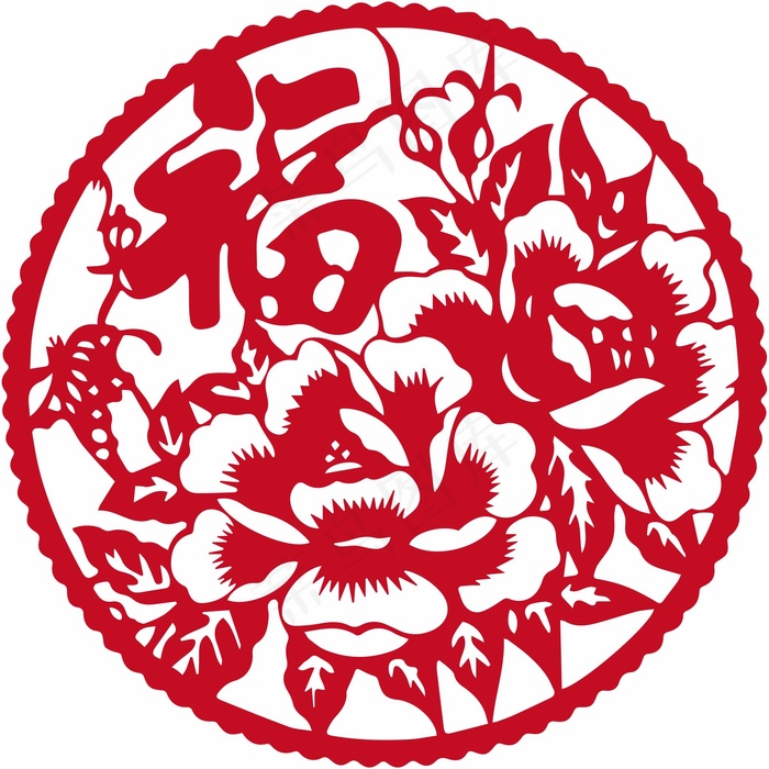 福剪纸 剪纸风元素ai矢量模版下载
