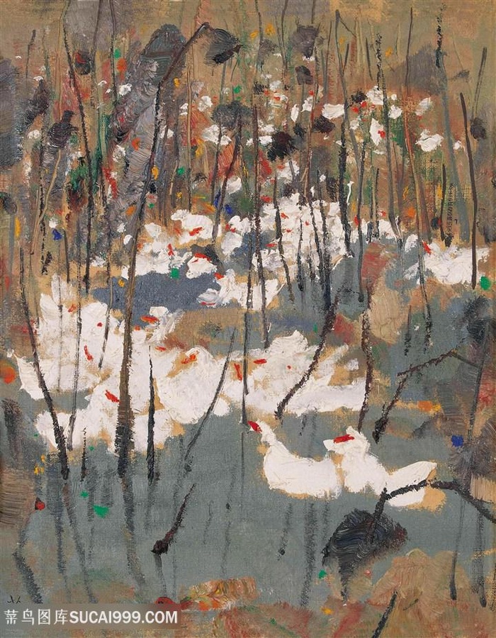 吴冠中手绘水墨荷塘美景