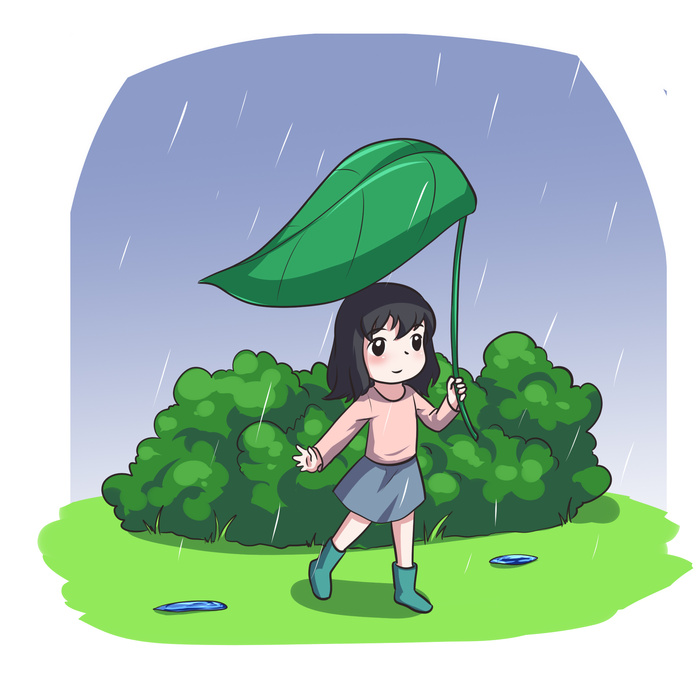 二十四节气谷雨小孩撑伞