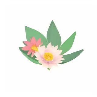 一丛花朵有绿叶手绘卡通png免抠