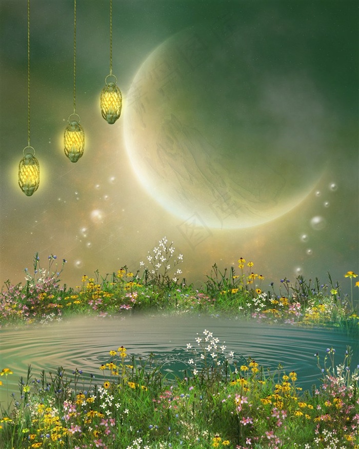 梦幻的湖边场景