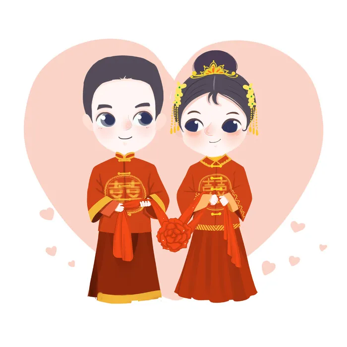 卡通新婚结婚夫妻喜服psd源文件psd模版下载