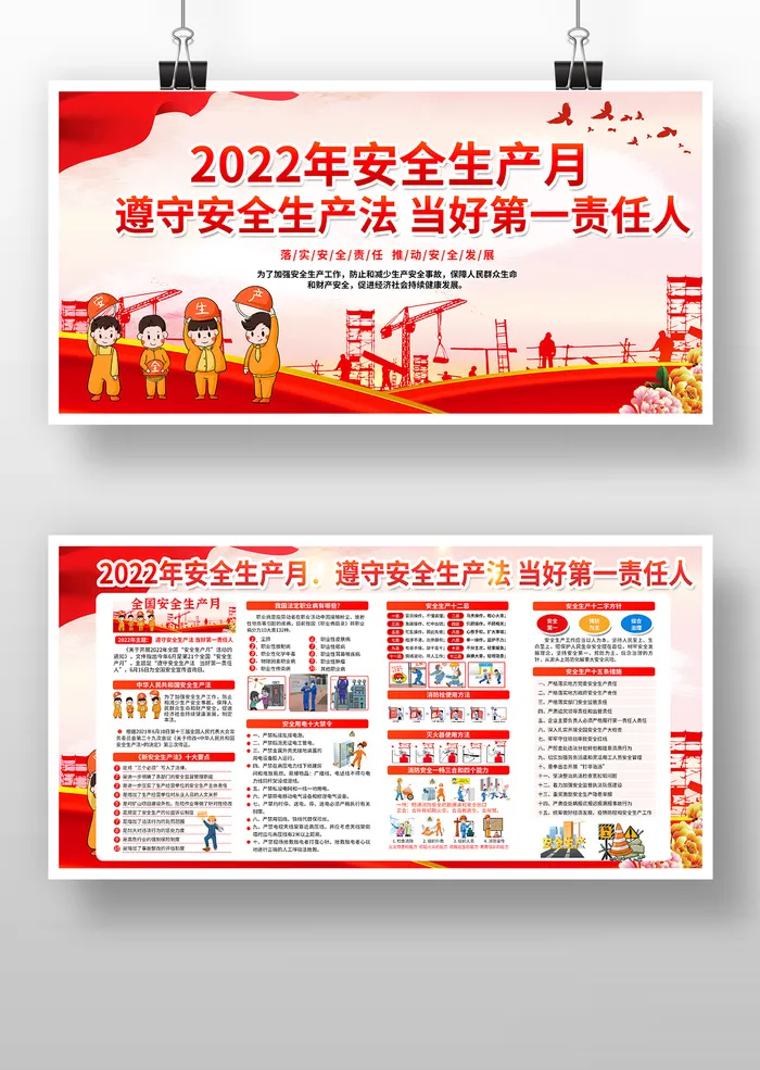 红色党建2022年安全生产月展板psd模版下载