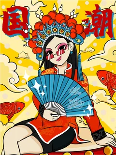手绘中国风国潮京剧戏曲人物插画古风国粹花旦ai矢量ps设计素材图 手绘中国风国潮京剧戏曲人物插画古风国粹花旦ai矢量ps设计素材图