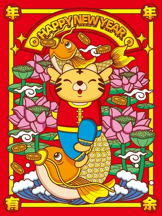 虎年中国风萌虎插画