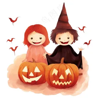万圣节女巫南瓜灯捣蛋卡通插画免抠