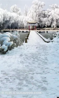 美丽雪景小桥流水阁楼影楼背景 美丽雪景小桥流水阁楼影楼背景