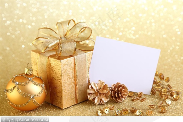 金色圣诞-一堆漂亮的圣诞礼物