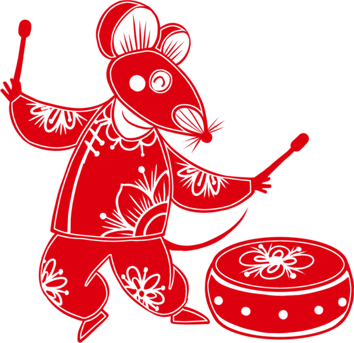 红色喜庆鼠年剪纸窗花新年快乐免扣PNG素材图片 (24)