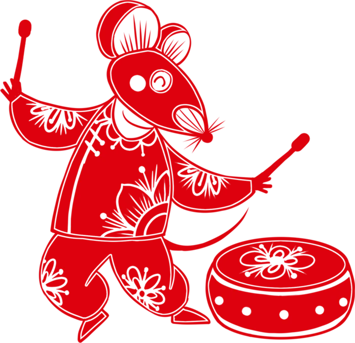 红色喜庆鼠年剪纸窗花新年快乐免扣PNG素材图片 (24)