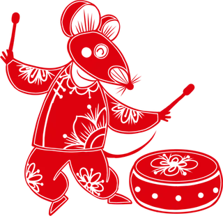 红色喜庆鼠年剪纸窗花新年快乐免扣PNG素材图片 (24)