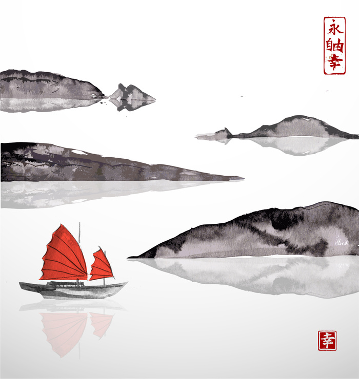 中国山水画水墨图案素材07ai矢量模版下载