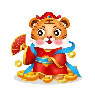 中国风2022虎年元旦新年卡通老虎形象装饰元素插画ps素材