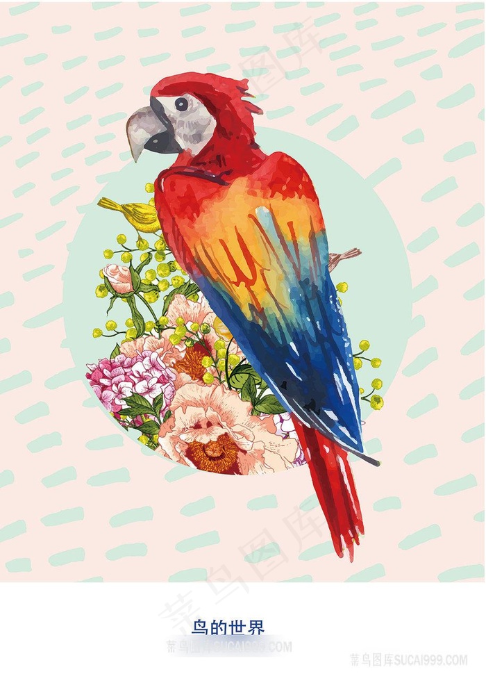 水彩时尚鹦鹉插画