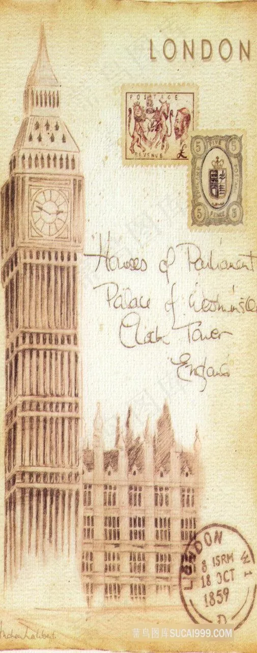 欧洲建筑钟楼油画装饰画