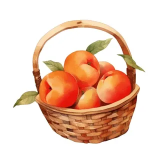 一篮桃子水蜜桃水果插画免抠