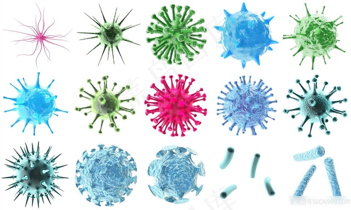 3D多彩单元微生物病毒分子细菌高清图