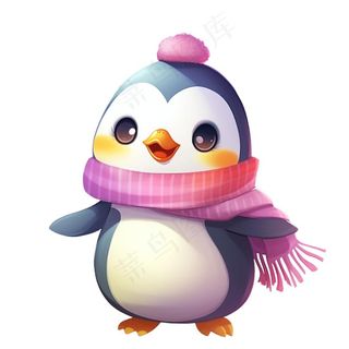 企鹅圣诞帽围巾卡通插画免抠