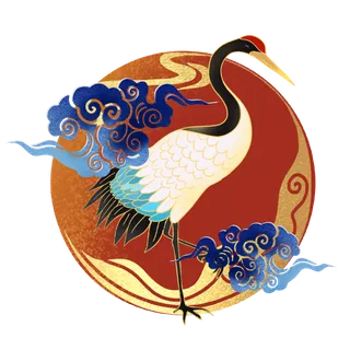 国潮仙鹤插画免扣素材设计素材