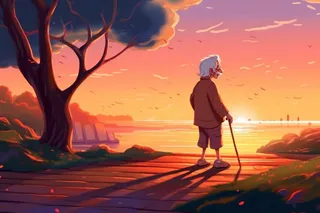 孤独老人落日背影