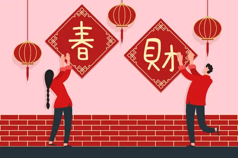 新年虎年中国风人物插画