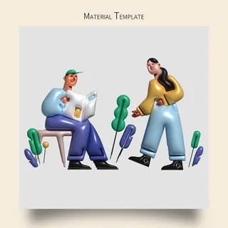 3D立体两个人物休闲娱乐插画海报元素