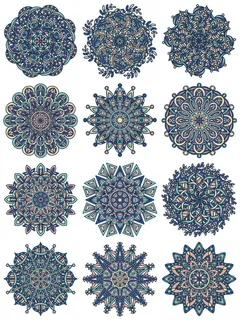 中国风古典民族风手绘曼陀罗花纹圆形插画AI矢量装饰图案PSD素材