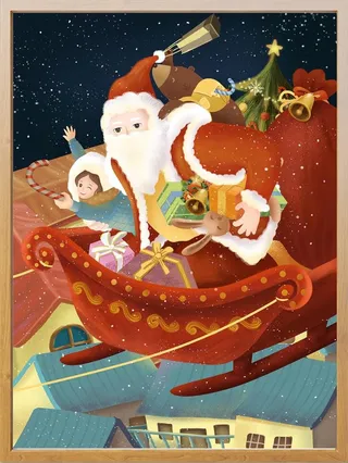 圣诞节插画圣诞老人送礼物