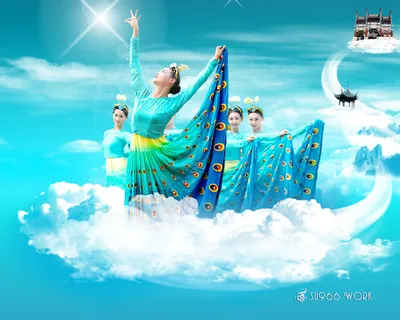 蓝天白云美女背景