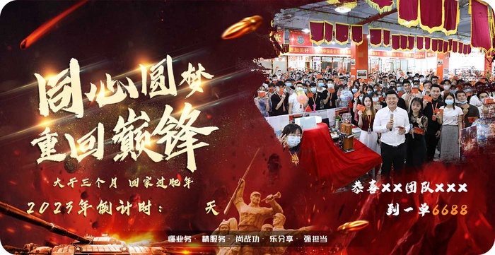 同心圆梦，重回巅峰，办公室海报，销售战报psd模版下载