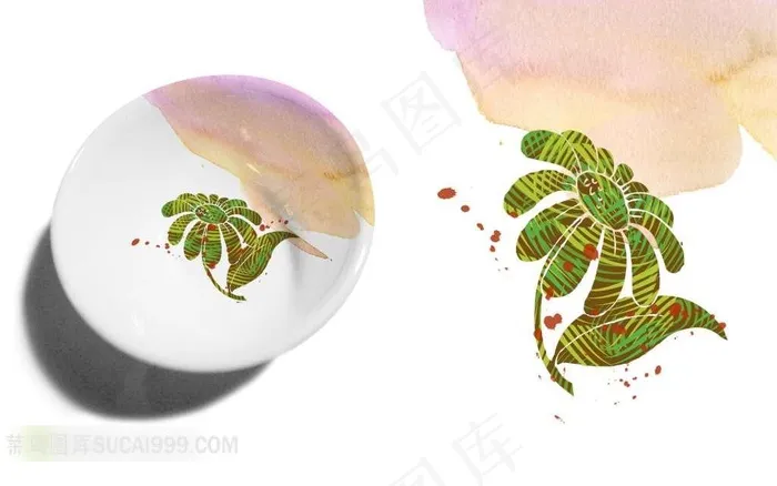 盘子上的绿色向日葵