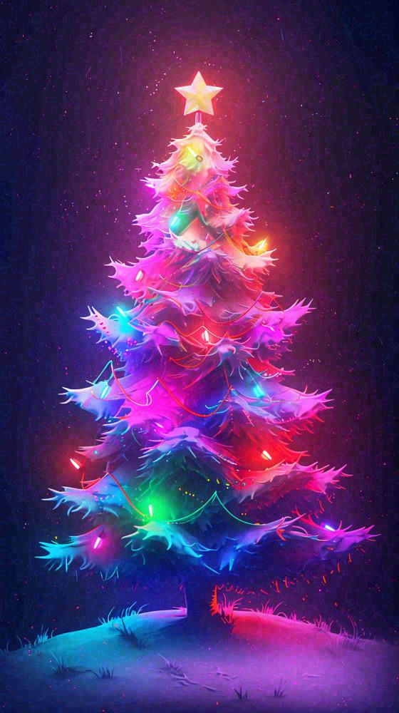 色彩缤纷圣诞树，暗黑彩色树，灯光闪耀