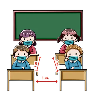 教育 口罩  学习 上课  保持距离