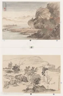 清代恽寿平仿古山水册红林秋霁图和鸿草堂图国画图片 清代恽寿平仿古山水册红林秋霁图和鸿草堂图国画图片