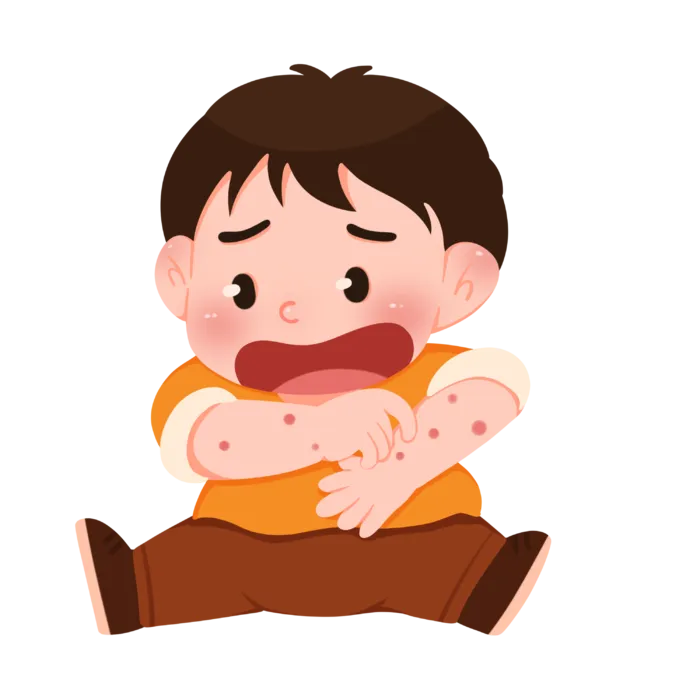 手绘小孩预防蚊虫叮咬元素插画