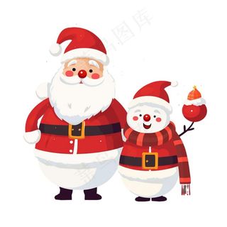 圣诞老人雪人卡通插画免抠