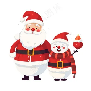 圣诞老人雪人卡通插画免抠