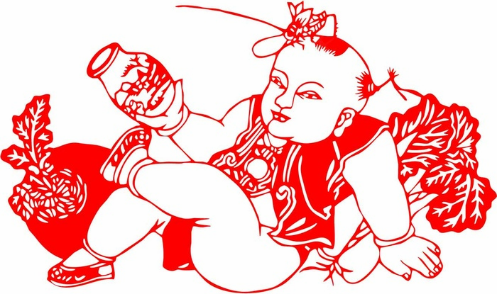 福娃剪纸 剪纸风元素eps,ai矢量模版下载