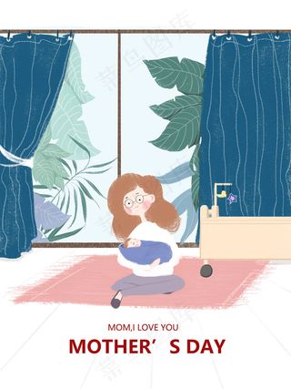 手绘母亲节插画漫画素材