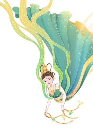 手绘国潮中国风古代敦煌神话飞天仙女美女古装人物插画PSD素材