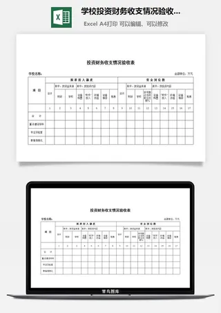学校投资财务收支情况验收表excel模板