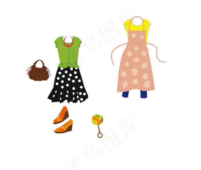 卡通服饰 女包 围裙 鞋子cdr矢量模版下载
